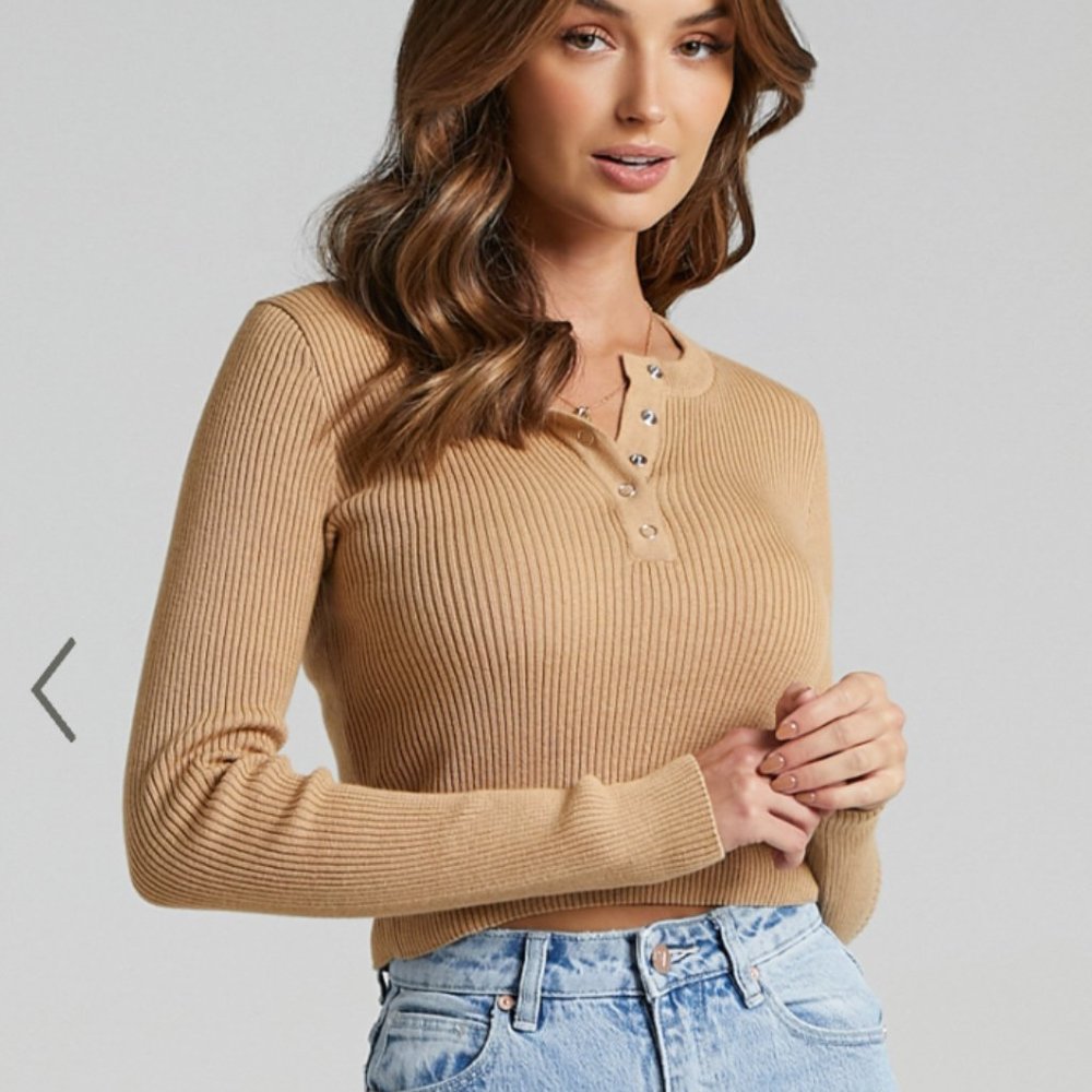 Showpo Giorsal Knit Top in Camel